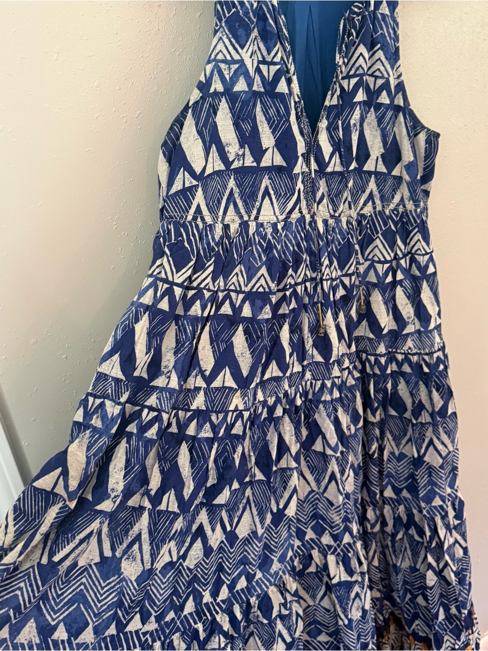 Anthropologie Blue Tiered Flowy Abstract Maxi Dress Size Medium - Picture 7 of 13